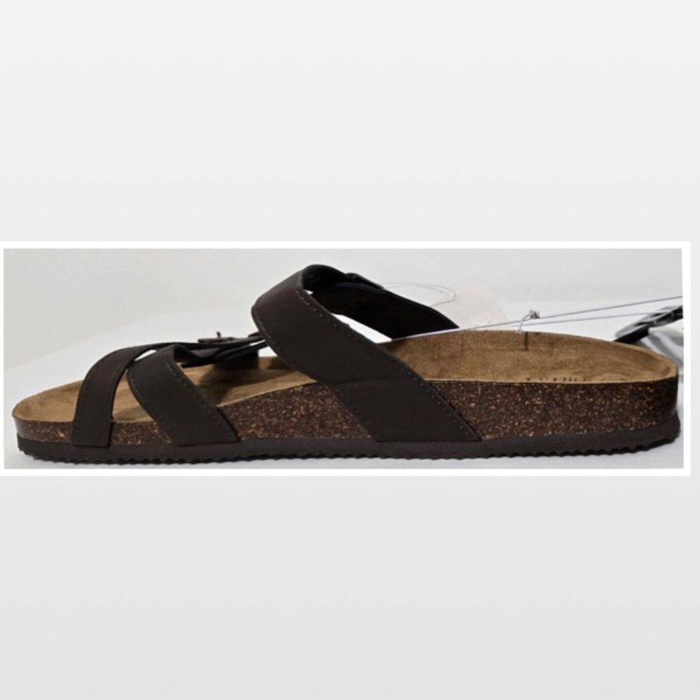 New Falls Creek Shoes Womens Sandals Dark Brown Straps Buckles Slip On Size 11 - Picture 6 of 15